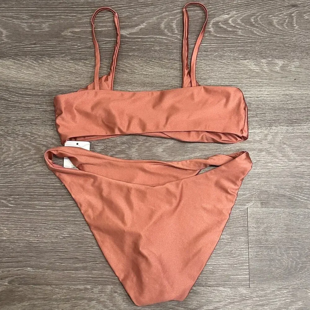 Dippin Daisys Mirage Twist Top Charlie Bottom Bikini Set Pink Desert Rose XL NWT
